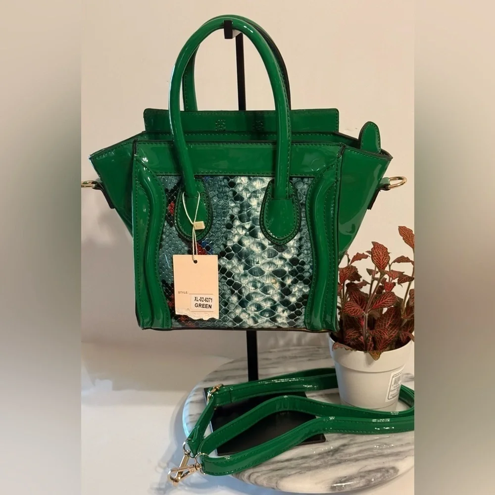 Dasein Women’s Fashion Handbag Patent Leather Snakeskin Hunter Green XL026371